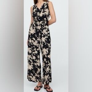 GAP Black and Cream Floral Jumpsuit, Size XS